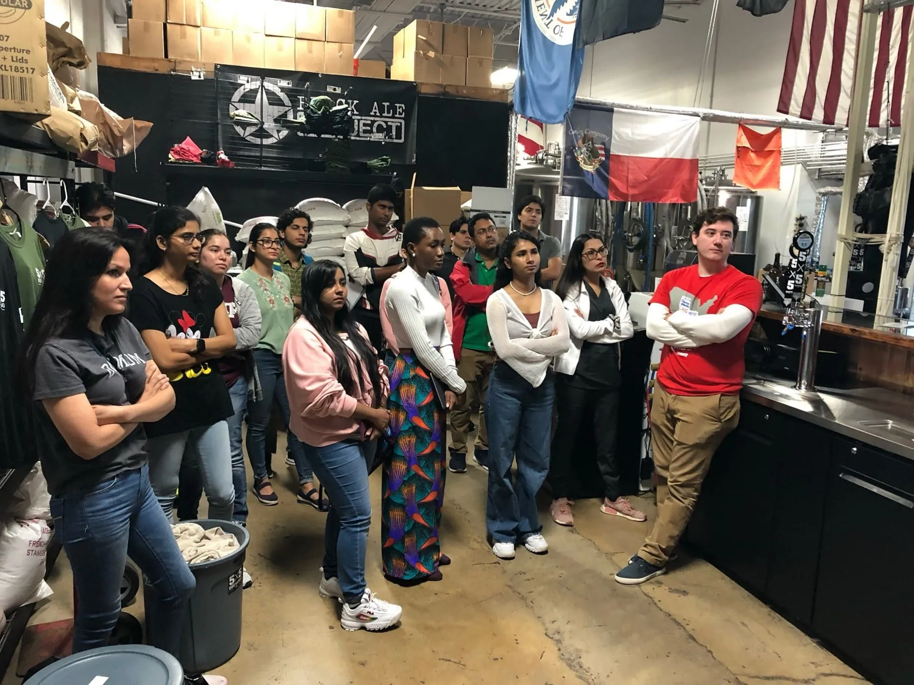 A large group of students on a guided visit